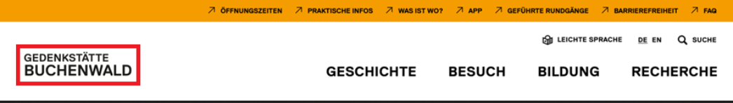 Kopfzeile mit einem roten Kasten um das Logo