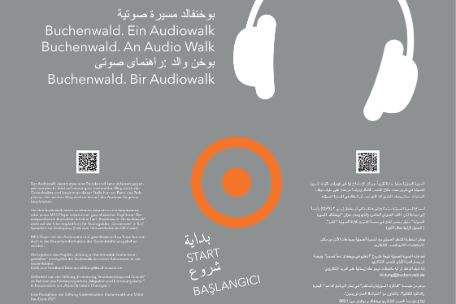 Ausschnitt des Plakates zum Audiowalk. QR-Codes und kurze Beschreibungen in verschiedenen Sprachen. 