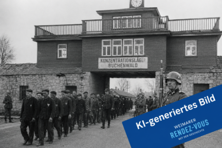 Fehler im Detail erkennbar: angeblich historische Aufnahme des Lagertors des KZ Buchenwald 