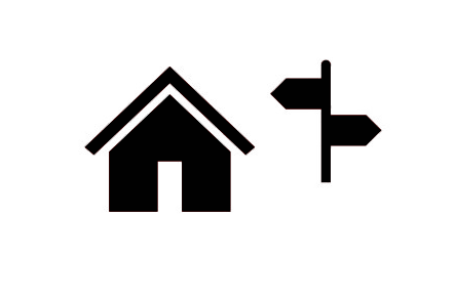 Zeichnung eines Hauses und eines Wegweisers