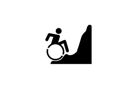Zeichnung eines Menschen der im Rollstuhl einen Berg erklimmt.